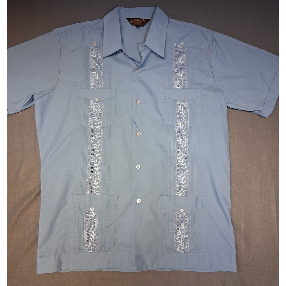 Juan Carlos El Rey de la Guayabara Polo Shirt Blue Embroidery 4 Pocket Size L